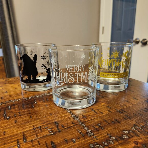 Other - SET of 3 Christmas Themed 10 ounce Rocks Glasses